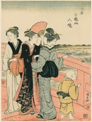Assistindo o Festival da Água da Ponte Azuma, da série "Eight Precincts of the Kinryuzan Temple in Asakusa (Asakusa Kinruzan hakkei)"