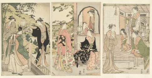 Yoshitsune fazendo serenata Joruri hime