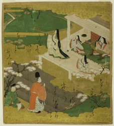 Ilustração do Conto de Genji, capítulo 5 Waka-Murasaki