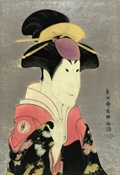 Gravura: xilogravura a cores mezzatint de Segwa tomisaburo, como yadorigi, esposa de ogishi kurando por Sharaku Toshusai, ativo em 1794.