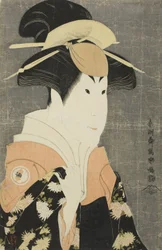 O ator Segawa Tomisaburo II como Yadorigi, esposa de Ogishi Kurando, 1794