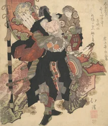 Guerreiro chinês carregando uma criança nos ombros, ca. 1825.