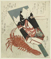 Slaghout com retrato de Ichikawa Danjûrô VII e lagostim