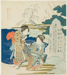 Mulheres a ler uma inscrição numa estela, da série "Doze santuários em Yotsuya (Yotsuya juni so)"