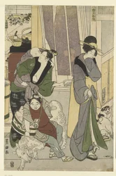 Peixeiro
O quarto mês, um tríptico
Yongatsu, sanbukutsui (título sobre o objecto)
Os doze meses por Toyohiro e Toyokuni (título da série)
Toyohiro Toyokuni ryoga juniko (título da série sobre o objecto)