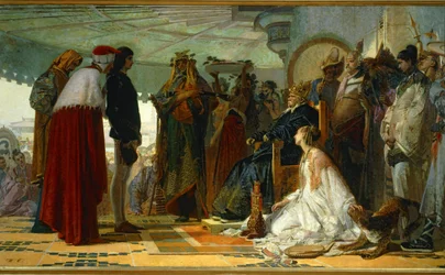 Marco Polo perante o Grande Khan dos Tártaros ... (pintura sobre tela)
