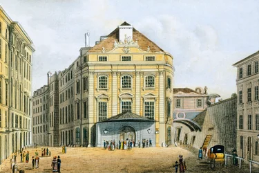 Áustria, Viena, Kaiserliches e Koenigliches Hoftheater (teatro imperial e real) por Tranquillo Mollo, gravura
