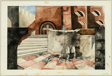 Cenografia da tragédia The Nibelungen de Friedrich Hebbel, ca 1934.
