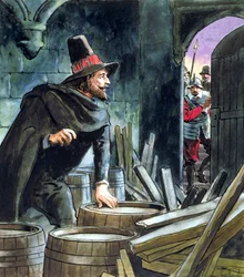Guy Fawkes, apanhado em flagrante a preparar a Conspiração da Pólvora, 1605, c. 1900