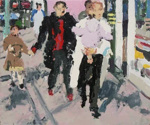Compradores com crianças, 2003 (óleo sobre cartão)