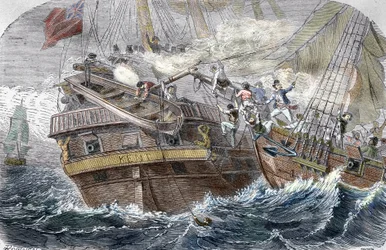 Captura do Kent" pelo corsário francês Robert Surcouf (1773-1827) no navio "La Confidence" em 7/10/1800 no Golfo de Bengala" (Luta entre a Confiança Francesa (Robert Surcouf) e o HMS Kent na baía de Bengala, 7 de Outubro de 1800)