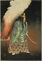 Cena de um No Drama: Os Amuletos de Ouro, da série "One Hundred No Dramas (Nogaku hyakuban)"