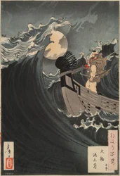 Cem aspectos da lua n.º 12: Benkei acalma as ondas na baía de Daimotsu