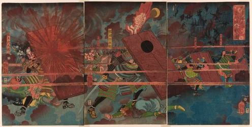 A batalha de Jinju durante a conquista da Coreia por Masakiyo (Masakiyo Sankan taiji, Shinshujo kassen no zu)