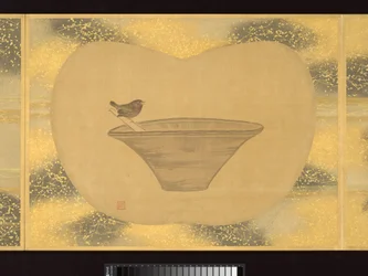 Álbum de pinturas de figuras, pássaros e flores em forma de leque