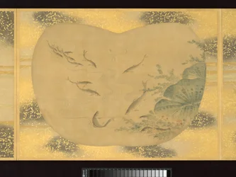 Álbum de pinturas de figuras, pássaros e flores em forma de leque