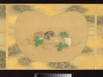 Álbum de pinturas de figuras, pássaros e flores em forma de leque