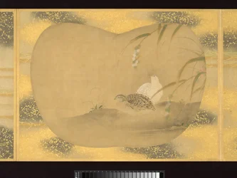 Álbum de pinturas de figuras, pássaros e flores em forma de leque