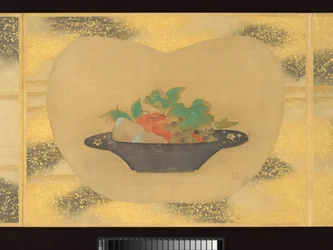 Álbum de pinturas de figuras, pássaros e flores em forma de leque