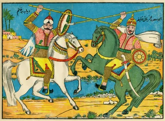 Batalha entre o califa Abu Saada Al-Zanati e Diab Ibn Ghanem no sul do Egito. Imagens populares, Tunísia