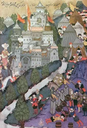 Batalha de Nicópolis, de 25 a 28 de setembro de 1396, fac-símile de uma miniatura conservada no Museu Topkapi em Istambul