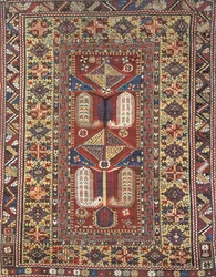 Grande plano de um tapete de oração Melas, Anatólia, Turquia