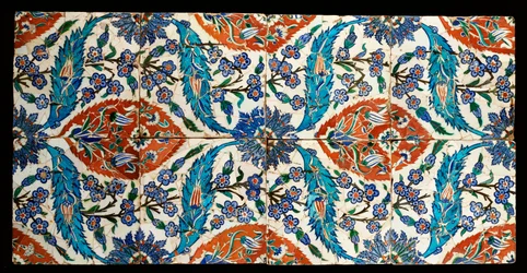 Oito telhas quadradas policromadas compostas de Iznik, c.1575