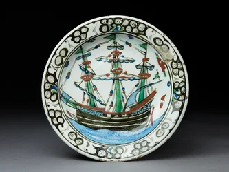 Prato de pasta de pedra com decoração de sub-camada, Iznik, c.1620-30 (cerâmica)