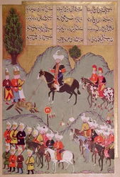 Sultão Murad I (c.1326-1389) caçando um lobo, de "Hunernama" (Mss Hazine. 1524 f.83v)