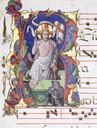 Letra "A" historiada muito grande, mostrando a Ressurreição, c.1400-1450