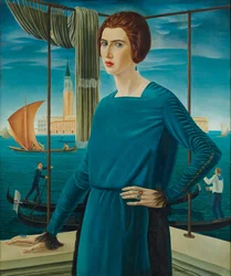 A esposa dos artistas com Veneza ao fundo, 1921.