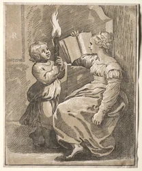 Leitura de sibila com uma criança segurando uma tocha, 1518-27.