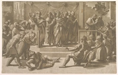 A morte de Ananias, cercada por apóstolos, 1518.