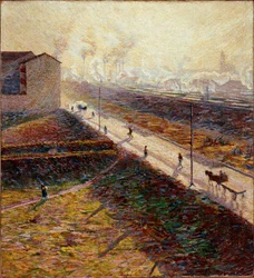 Manhã ou "A estrada suburbana no início da manhã" Pintura de Umberto Boccioni (1882-1916) 1909 Sol. 60x55 cm Colecção privada