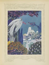 Contudo, o belo Bluebird nunca deixou de pairar à volta do palácio, ilustração de "Contes du Temps Jadis", ou "Tales from Times Past", p.32