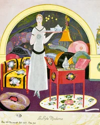 Cena de estilo moderno, cenário teatral, aquarela