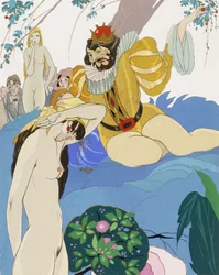 Mulher nua em frente ao Rei Pausole