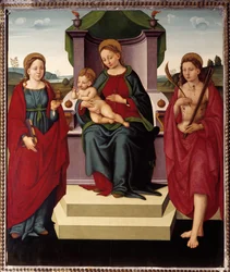 Madona no trono entre Santa Madalena e Sebastião (óleo sobre tela