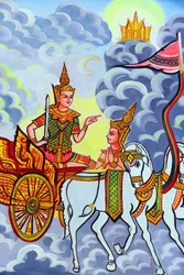 20151029, Vientiane, Laos : Wat Si Muang ( Simuong) templo budista. Pintura retratando a história de vida de Shakyamuni Buda