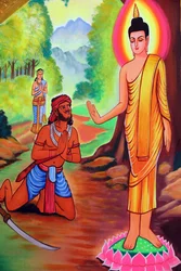 20151029, Vientiane, Laos : Wat Si Muang ( Simuong) templo budista. Pintura retratando a história de vida de Shakyamuni Buda