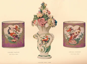 2 Tinteiros Chelsea e um vaso Longton Hall, c1755