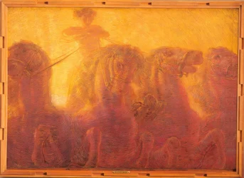 4 cavalos desenfreados puxando a carruagem do Sol