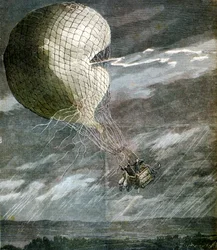 Um balão atingido por um raio perto de Chicago, Illinois, EUA, 1891