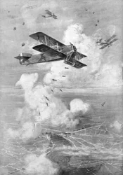 Um bombardeiro biplano francês Breguet em ação, c1917 1926