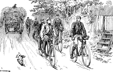 Um clube de ciclismo britânico para um passeio no campo, 1895