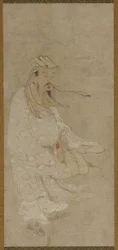 Um homem chinês de pé em um vento forte, período Edo, século XVII.