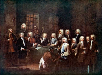 Um Comitê da Câmara dos Comuns na Prisão da Fleet Street, Londres, 1729 c1905
