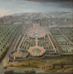 Uma propriedade francesa, óleo sobre tela, 131 x 130 cm; Escola Francesa, início do século XVIII