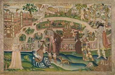Uma cena de jardim - imagem em pequeno ponto do período de Carlos I, início do século XVII, 1928