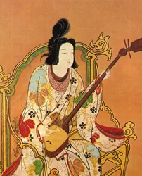 Uma menina tocando Shamisen, segunda metade do século XVII.